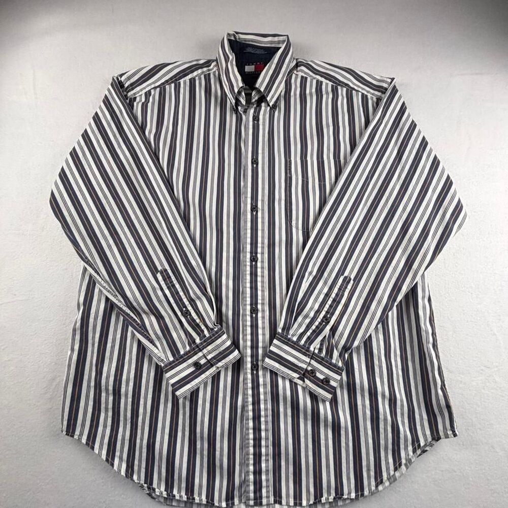 Vintage Tommy Hilfiger Striped Button Down Shirt Mens L 90s Y2K Preppy
